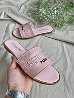 Женские шлепанцы Christian Dior Slides Pink (розовые) стильные повседневные летние шлепки L0468 тренд