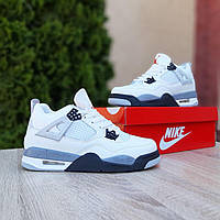 Мужские кроссовки Nike Air Jordan 4 (белые с серым и чёрным) модные удобные демисезонные кроссы О10985 cross