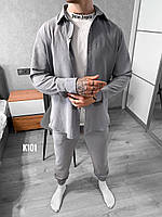 Мужской базовый костюм: рубашка+штаны (серый) K101 качественная повседневная спортивная одежда для парней
