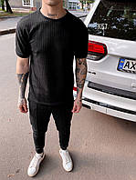 Мужской базовый костюм: футболка+штаны (черный) k57 качественная повседневная спортивная одежда для парней