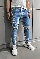 Мужские базовые джинсы (синие) арт6405 молодежные удобные потертые повседневные для парней тренд