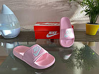 Женские шлепанцы Nike (розовые с белым) мягкие комфортные летние повседневные шлепки D370 top