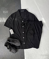 Мужской базовый костюм: рубашка+шорты (черный) RS22 качественная повседневная спортивная одежда для парней