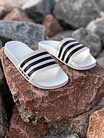 Мужские шлепанцы Adidas Slides White (белые с чёрным) светлые модные лёгкие тапочки-шлепки 0398v 42 тренд