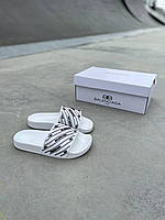 Женские шлепанцы Balenciaga Slides Small Logo White (белые с чёрным) модные светлые шлепки L0436 37 тренд