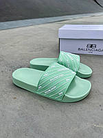 Женские шлепанцы Balenciaga Slides Small Logo Mint Green (мятные) модные красивые открытые шлепки L0441 37