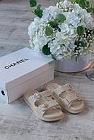 Женские шлепанцы Chanel (бежевые) красивые удобные повседневные летние шлепки J3457 тренд