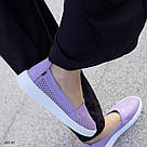 Шкіряні жіночі літні мокасини бузкового кольору перфорація  36 р-р, фото 7