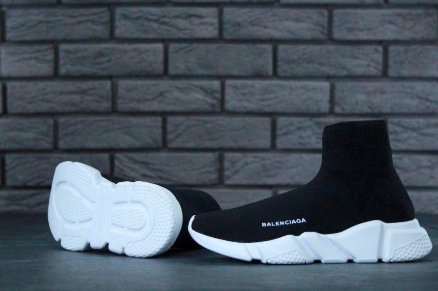 Чоловічі кросівки Balenciaga (чорні з білим) молодіжні повсякденні кроси-шкарпетки К11281 top