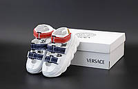 Женские сандалии Versace Chain React Sandal White Blue Red (белые) модные босоножки 12234 для девушки house