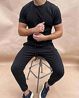 Мужской базовый комплект футболка+шорты (черный) K57 качественная повседневная спортивная одежда для парней