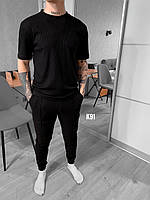 Мужской базовый костюм: футболка+штаны (черный) K91 качественная повседневная спортивная одежда для парней