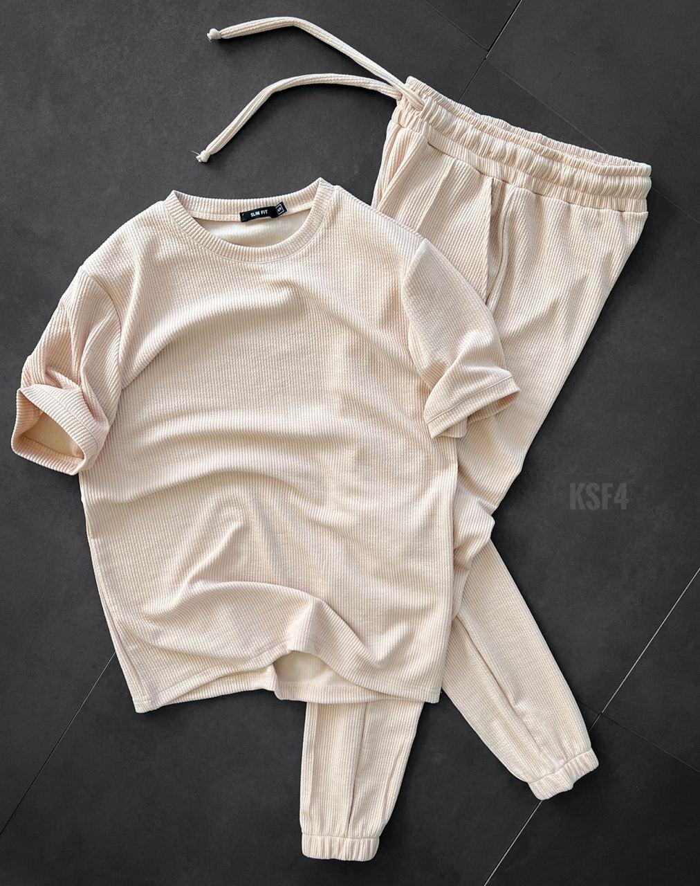 Чоловічий базовий костюм: футболка + штани (бежевий) ksf4 якісний повсякденний спортивний одяг для хлопців top, фото 1