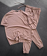 Мужской базовый костюм: футболка+штаны (коричневый) ksf1 качественная повседневная спортивная одежда для парня