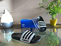 Мужские шлепанцы Adidas (чёрные с белым) повседневные спортивные летние стильные шлепки D366 cross