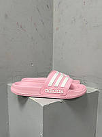 Женские шлепанцы Adidas Slides Pink (розовые с белым) красивые модные лёгкие летние шлепки L0943 cross