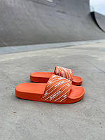 Женские шлепанцы Balenciaga Slides Small Logo Orange (оранжевые с белым) яркие лёгкие шлепки L0443 37 cross