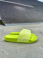 Женские шлепанцы Balenciaga Slides Small Logo Neon Green (неоновые/зелёные) модные молодёжные шлепки L0440 37