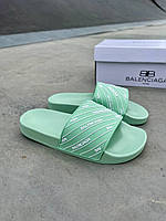 Женские шлепанцы Balenciaga Slides Small Logo Mint Green (мятные) модные красивые открытые шлепки L0441 top