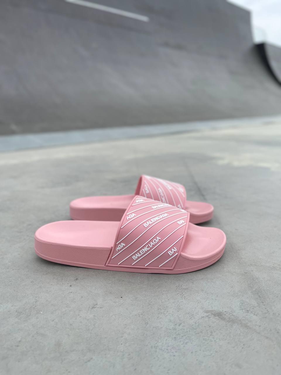 Жіночі стильні шльопанці Balenciaga Slides Small Logo 'Pink' (рожеві) модне літнє взуття 0437 Баленсіага топ, фото 1