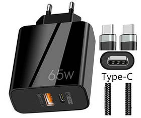 Мережевий зарядний пристрій універсальний USB Type-C 65W кабель 1м Supercharge QC3.0
