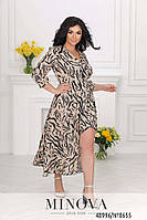Бежева довга сукня на запАх з легкої тканини-софт, великих розміру від 46 до 60