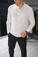 Мужская рубашка приталенная однотонная с длинным рукавом американский креп белая