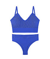 Безшовний комплект жіночої білизни спортивна білизна труси та топ синього кольору розмір см білизна в рубчик
