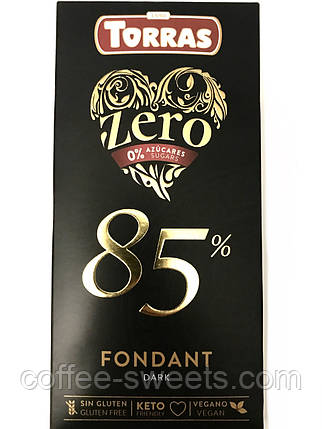 Torras Zero Fondant 100 г Шоколад чорний без цукру 85%, фото 2
