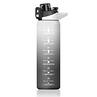 Спортивна пляшка для води з поїльником/ручкою/захистом від відкриття Time Marker 1000 мл чорний/білий (LB-94210)
