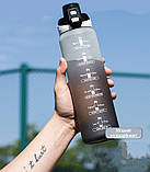 Спортивна пляшка для води з поїльником/ручкою/захистом від відкриття Time Marker 1000 мл чорний/білий (LB-94210), фото 5