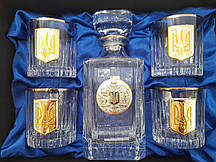 Набір для віскі "Гербовий з тризубом" (графін та 4 келихи) кришталь, золото, срібло Гранд Презент GPBCR5GTPL