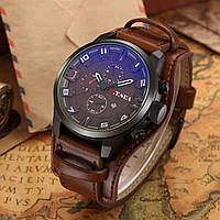 Кварцевые наручные мужские часы с коричневым ремешком код 466-1