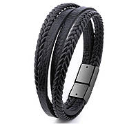 Мужской кожаный браслет Primo Rope 22 с магнитной застежкой - Black