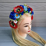 Український вінок на голову з маками, волошки, шипшиною та весняною зеленню., фото 2