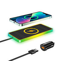 Силіконовий килимок авто з бездротовою зарядкою айфону QINETIQ A8 RGB 15W Car Wireless Pad&Airpods charge