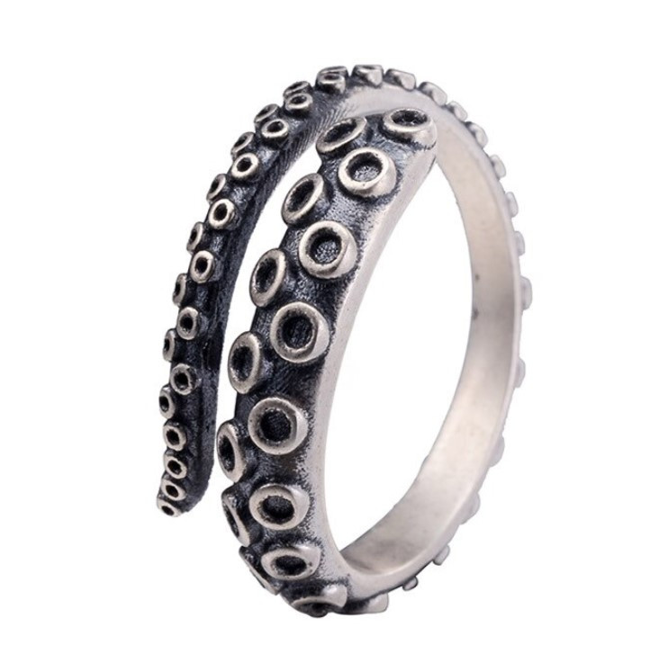 Срібна чоловіча та жіноча каблучка у формі щупалець восьминога каракатиці KRAKEN регульована SeaLord952, фото 1