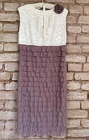 1, Нарядное кружевное миди платье Размер 46 с кружевным верхом и юбкой с оборками