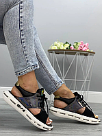 Босоножки женские черные на толстой подошве | Спортивные летние сандалии на платформе