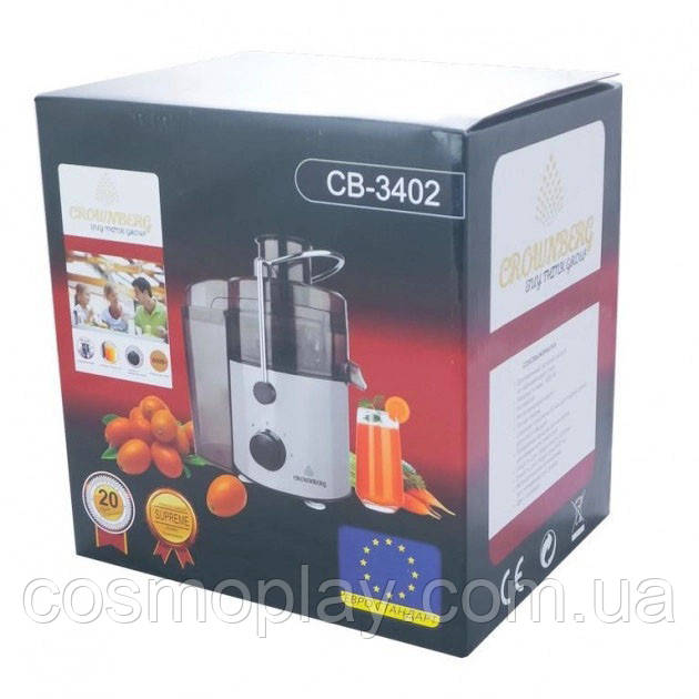 Соковыжималка Crownberg CB-3402 электрическая центробежная для обработки целых фруктов OH-363 600 Вт - фото 2 - id-p1853560424