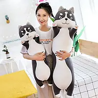 Мягкие игрушки для подростков Хаски батон 60 см Серый, Плюшевая игрушка-обнимашка хаски
