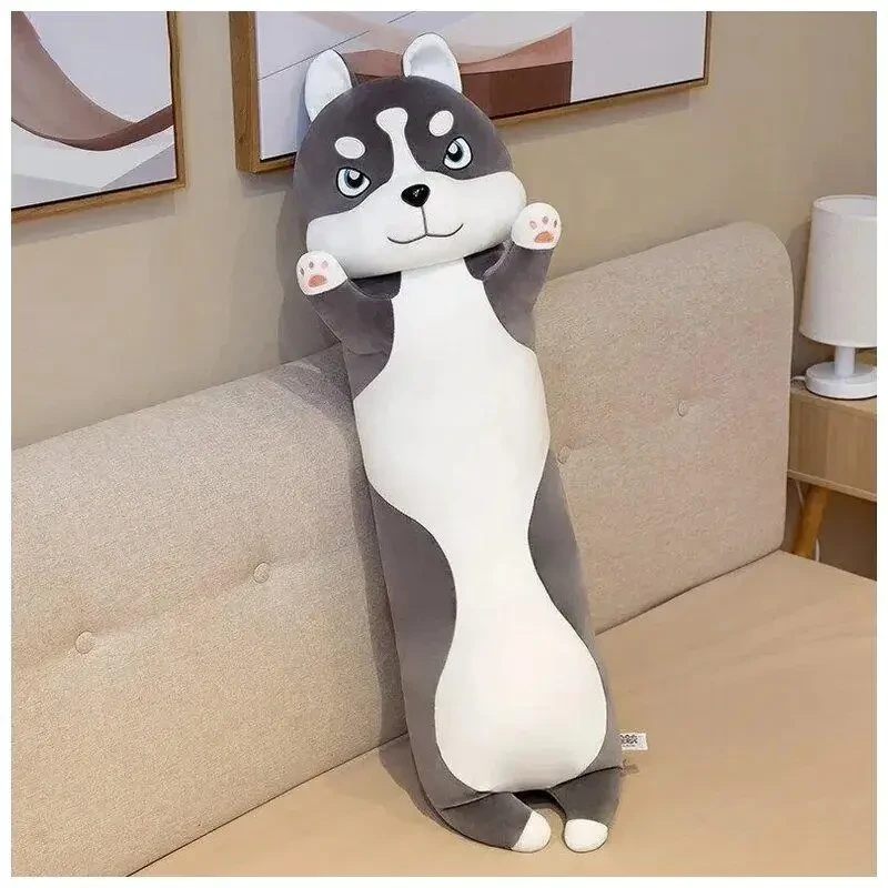 Мягкие пушистые игрушки для девочек Хаски батон 60 см Серый, Длинная игрушка подушка в виде собаки - фото 1 - id-p1853633259