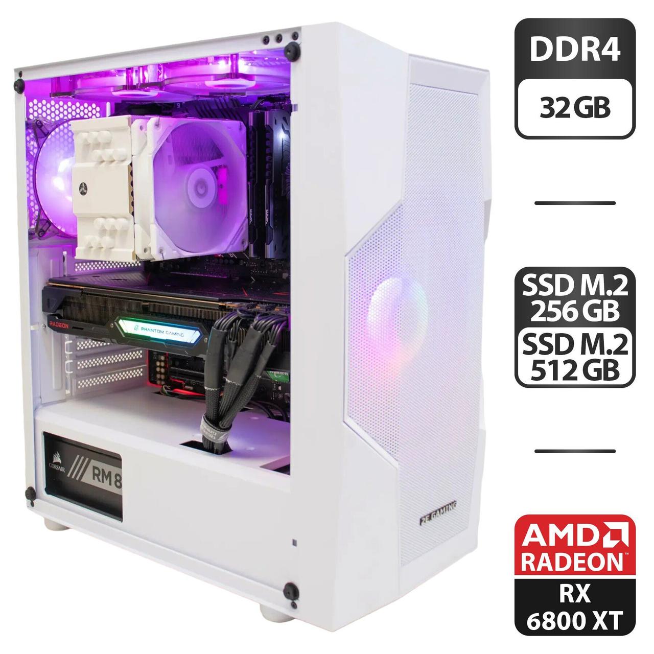 Ігровий ПК 2E/Core i7-10700K 8 ядер 3.8 GHz / 32 GB DDR4 / 256 GB SSD M.2 + 512 GB SSD M.2/Radeon RX 6800 XT 16GB/850W