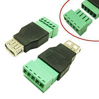 Перехідник USB 2.0 Type-A гніздо роз'єм мама - клемники 5pin, 4-контактне USB, знімний клемник