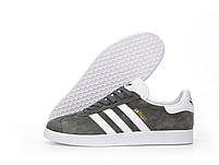 Чоловічі кросівки найнижчі сірі Adidas Gazelle grey. Замшеві кеди весна літо жіночі Адідас Газель сірі, фото 4