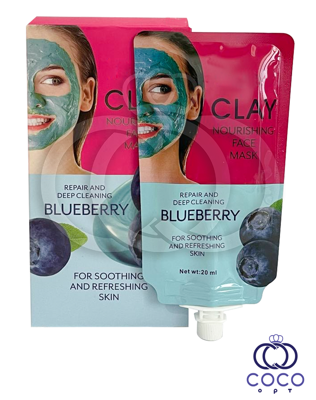 Глиняна маска-детокс із чорницею Clay Nourishing Face Mask Bluberry Repair And Deep Cleaning 20 ml, фото 1