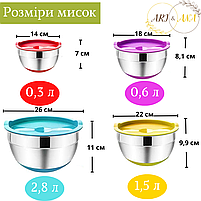 Набір металевих мисок Cooking House з силіконовим дном і кришкою — 4 шт (26-14 см), фото 3