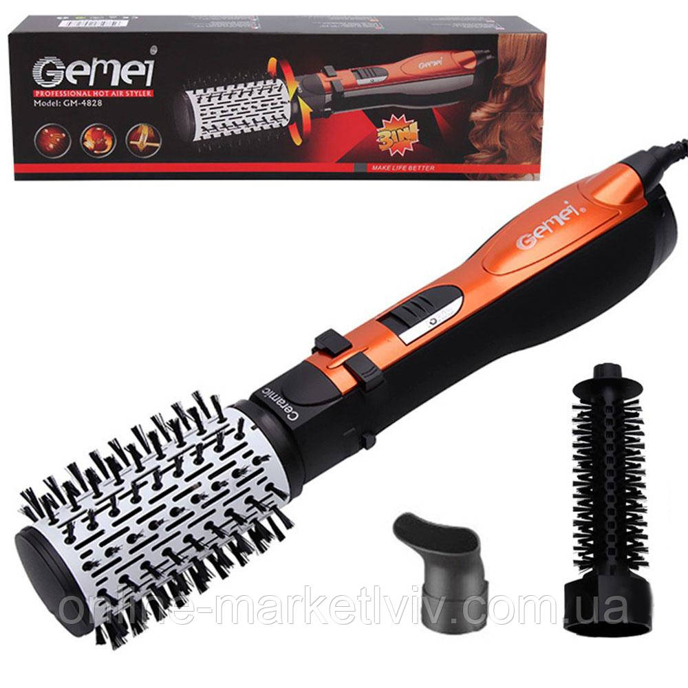 Фен-стайлер для волос с 3 насадками, 1000Вт, Gemei GM 4828 / Фен-щетка ...