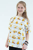 Футболка для дівчинки з принтом яєчні з білого куліру в стилі оверсайз р. 104-170