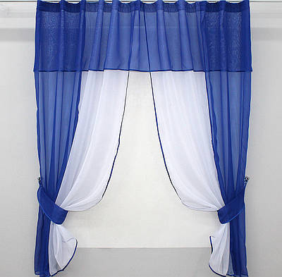 Кухонні штори (270х170см.) з ламбрекеном, на карниз 1-1,5м. Колір синій з білим. Код 090к 50-625